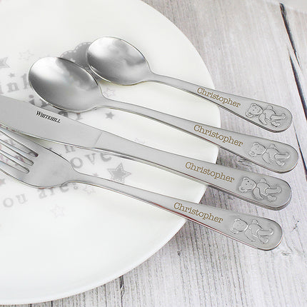Teddy - Personalised Embossed 4 Piece Cutlery Set - Teddy - Junior Bambinos