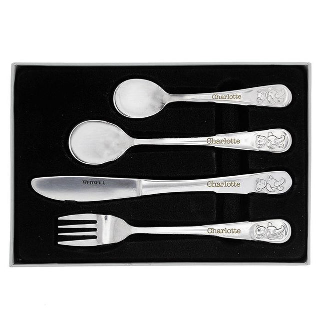 Teddy - Personalised Embossed 4 Piece Cutlery Set - Teddy - Junior Bambinos