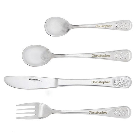 Teddy - Personalised Embossed 4 Piece Cutlery Set - Teddy - Junior Bambinos