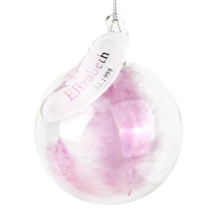 Handmade Feather Glass Bauble - Name & Date Personalisation - Personalised Memento Company - Junior Bambinos
