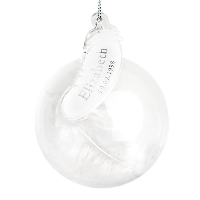 Handmade Feather Glass Bauble - Name & Date Personalisation - Personalised Memento Company - Junior Bambinos