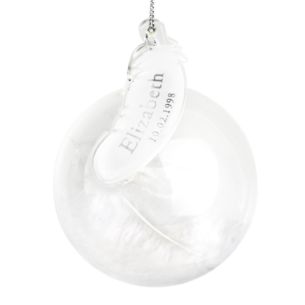 Handmade Feather Glass Bauble - Name & Date Personalisation - Personalised Memento Company - Junior Bambinos