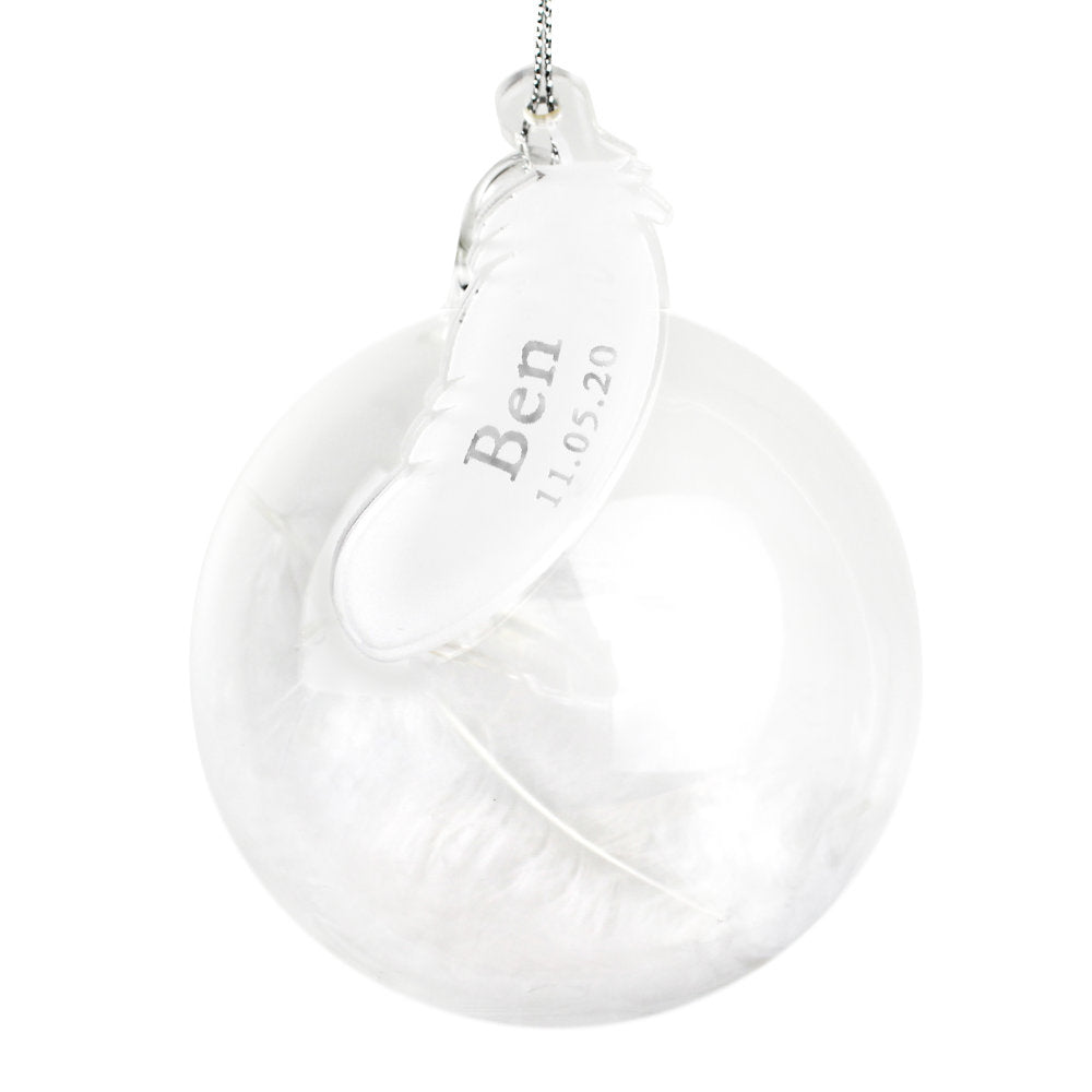 Handmade Feather Glass Bauble - Name & Date Personalisation - Personalised Memento Company - Junior Bambinos