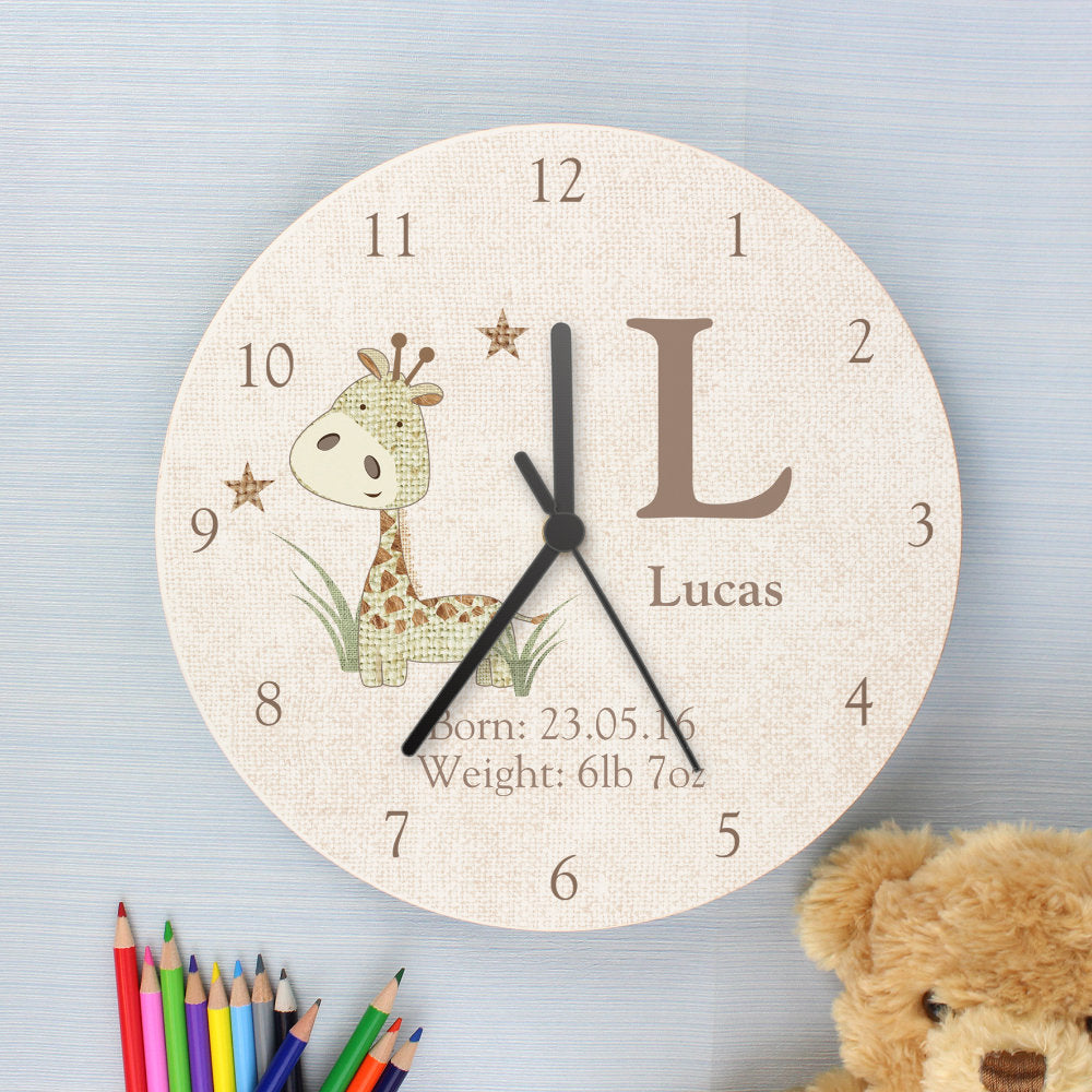 Hessian Giraffe - Personalised Wall Clock - Personalised Memento Company - Junior Bambinos