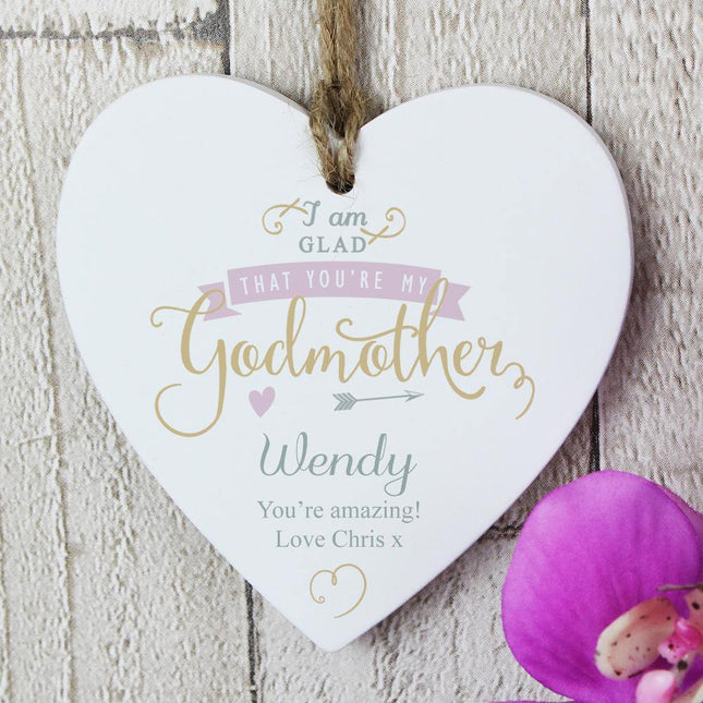 Personalised I'm glad you're my Godmother Wooden Heart Decoration - Junior Bambinos