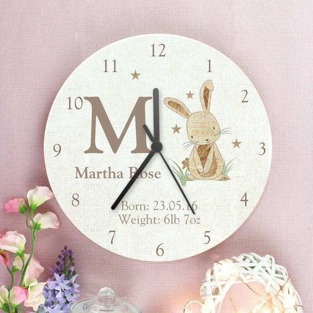Hessian Rabbit - Personalised Wall Clock - Personalised Memento Company - Junior Bambinos