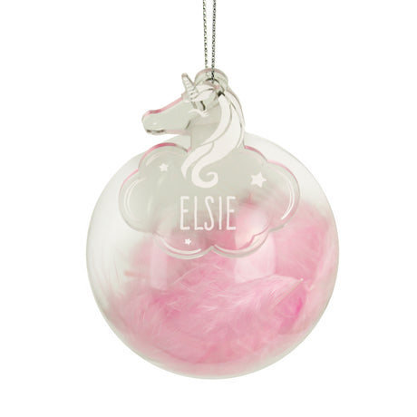 Unicorn Pink Feather Glass Bauble - Personalised Memento Company - Junior Bambinos