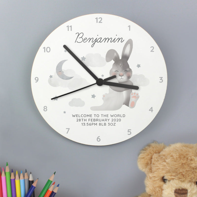 Personalised Wall Clock Baby Bunny Junior Bambinos