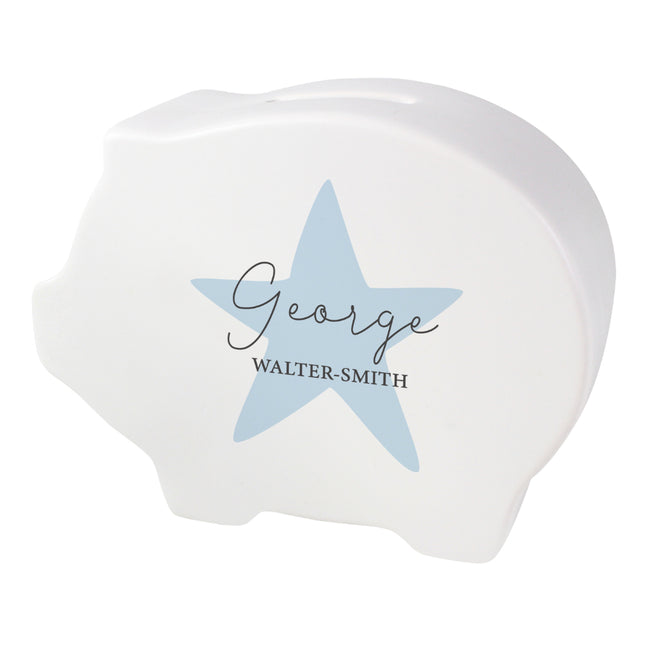Blue Star Piggy Bank - Personalised