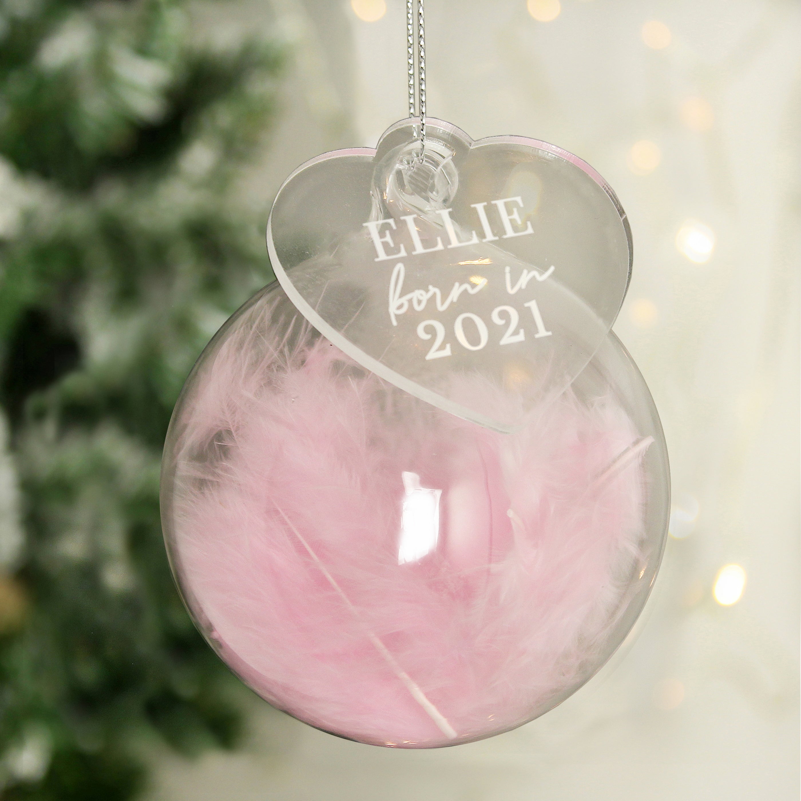 'Born in' Feather Glass Bauble - Personalised Memento Company - Junior Bambinos