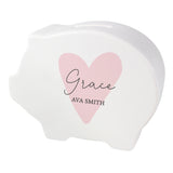 Pink Heart Piggy Bank - Personalised
