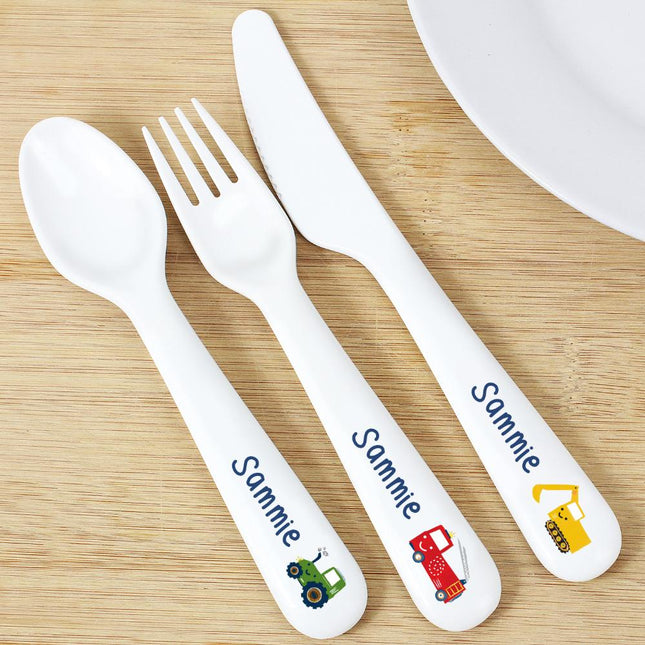 Vehicles - Personalised 3 Piece Cutlery Set - Junior Bambinos
