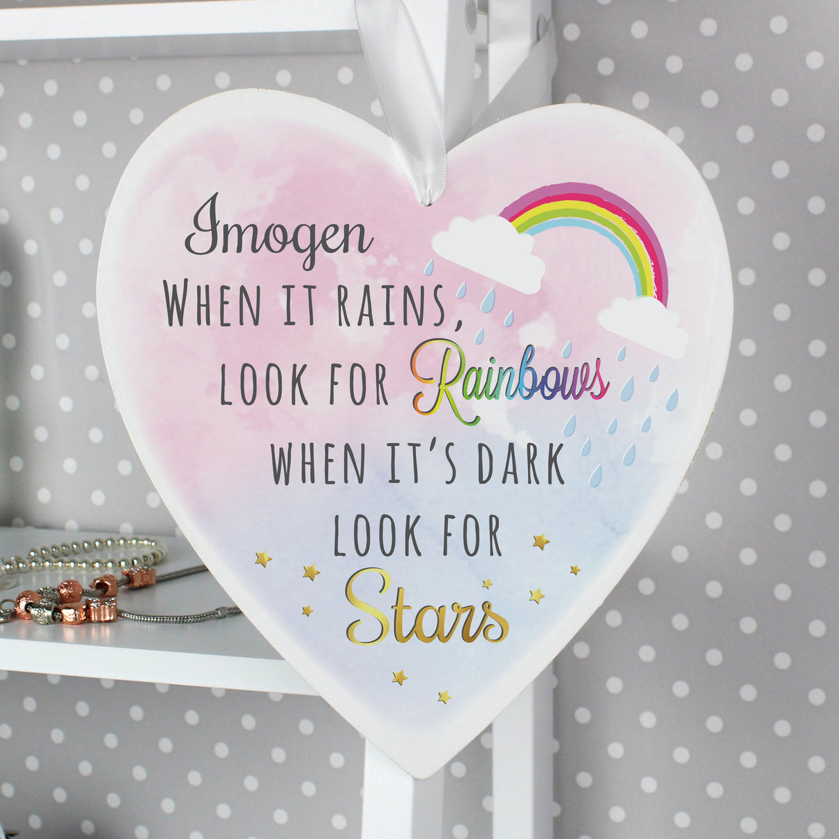 Rainbow - Personalised Heart Decoration - Large - Junior Bambinos