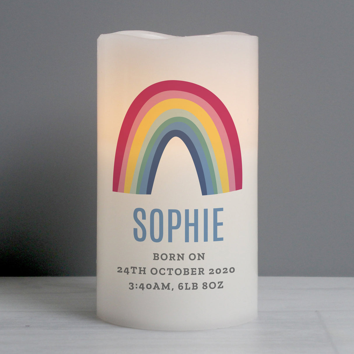 Rainbow - Personalised Baby LED Nightlight Candle - Junior Bambinos