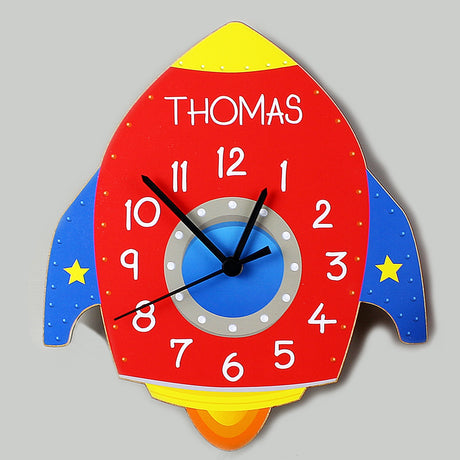 Personalised Rocket Wooden Wall Clock - Personalised Memento Company - Junior Bambinos