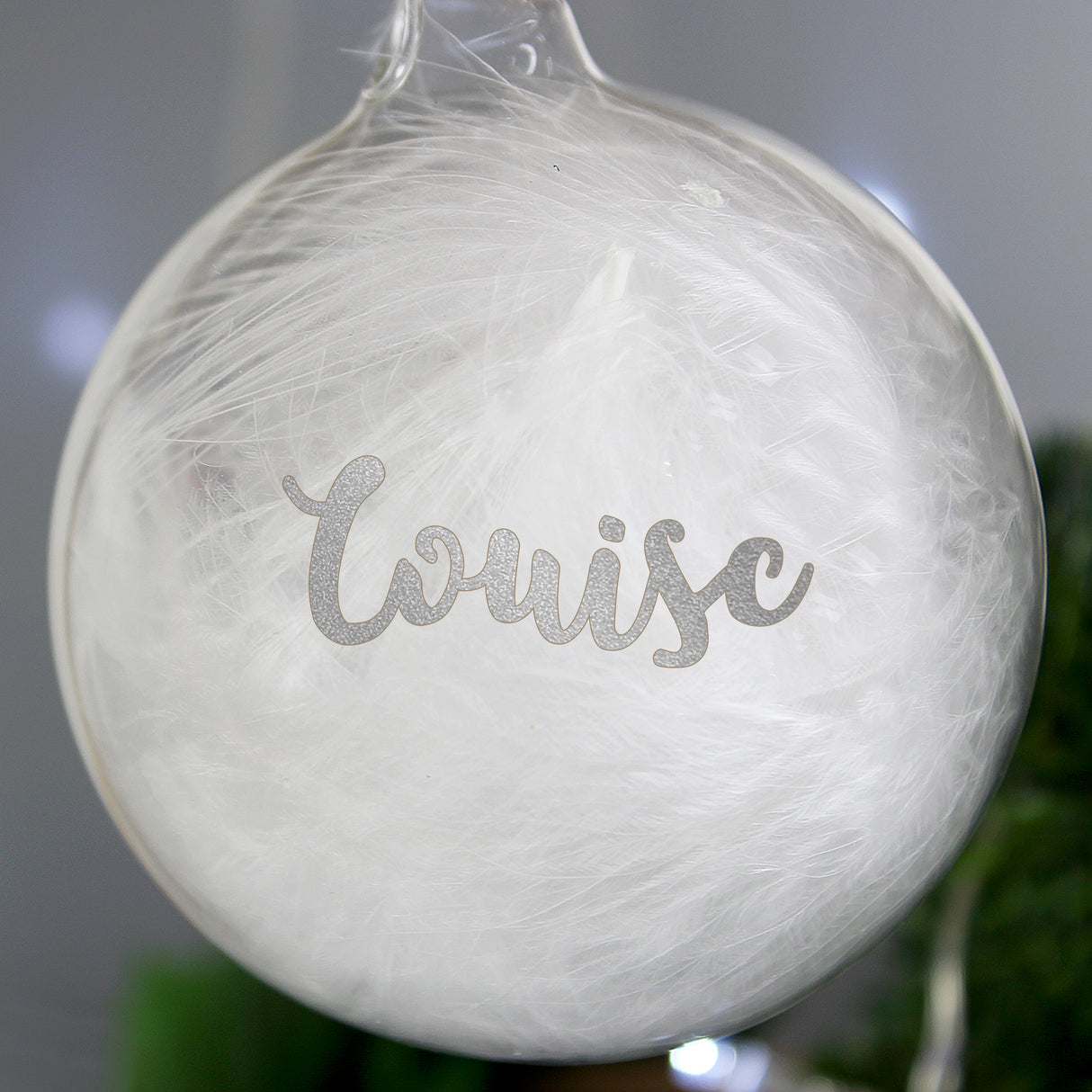 Personalised - Silver Glitter Name Feather Glass Bauble - Personalised Memento Company - Junior Bambinos