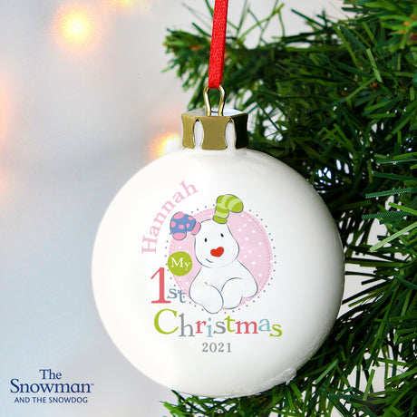 The Snowman & The Snowdog - Personalised My 1st Christmas Pink Bauble - Personalised Memento Company - Junior Bambinos