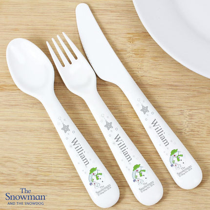 The Snowman & The Snowdog Personalised 3 Piece Cutlery Set - Junior Bambinos