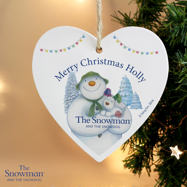 The Snowman &  The Snowdog - Personalised Heart Decoration - The Snowman & The Snowdog - Junior Bambinos