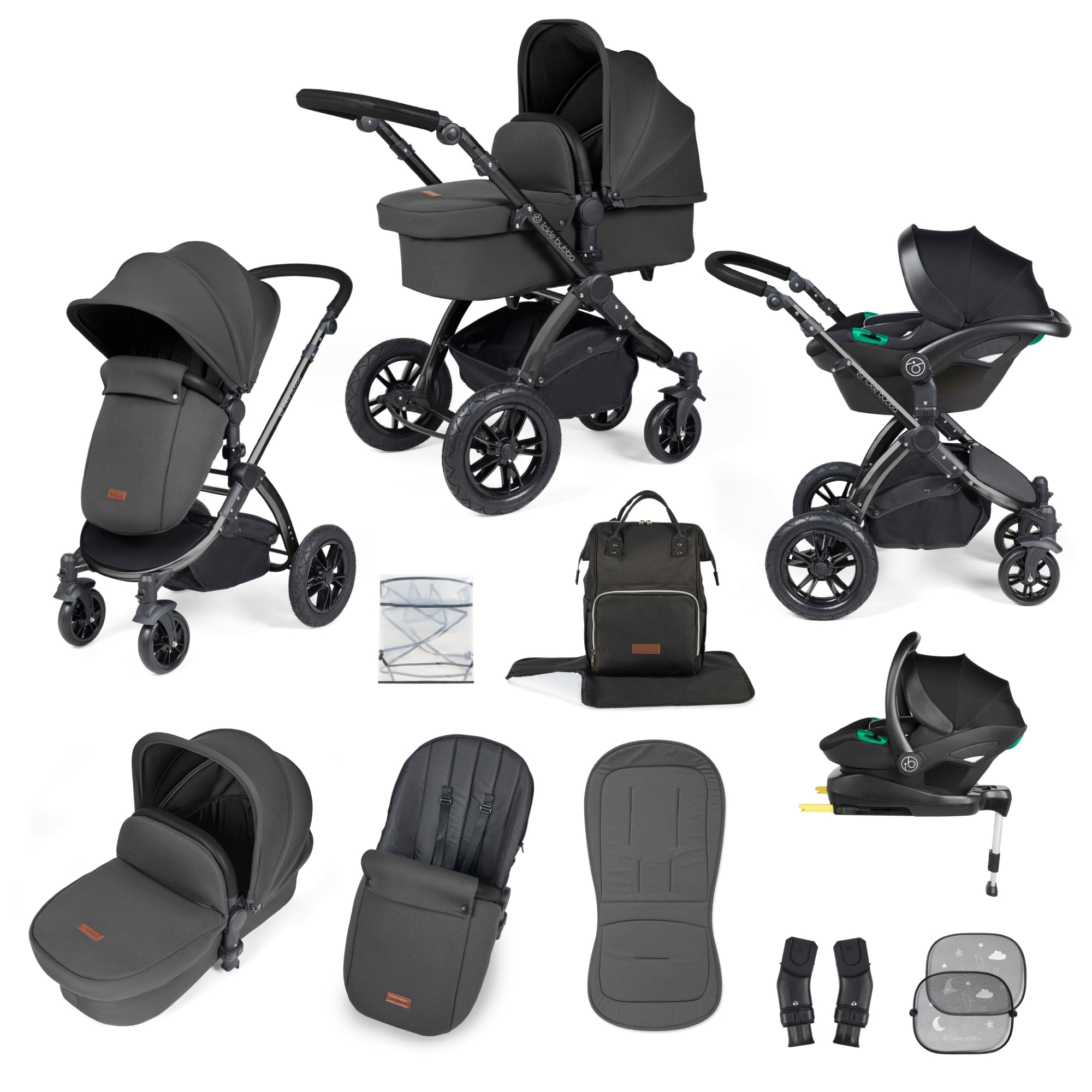 Stomp Luxe - All in one i-Size Travel System - Charcoal Grey with Black Chassis