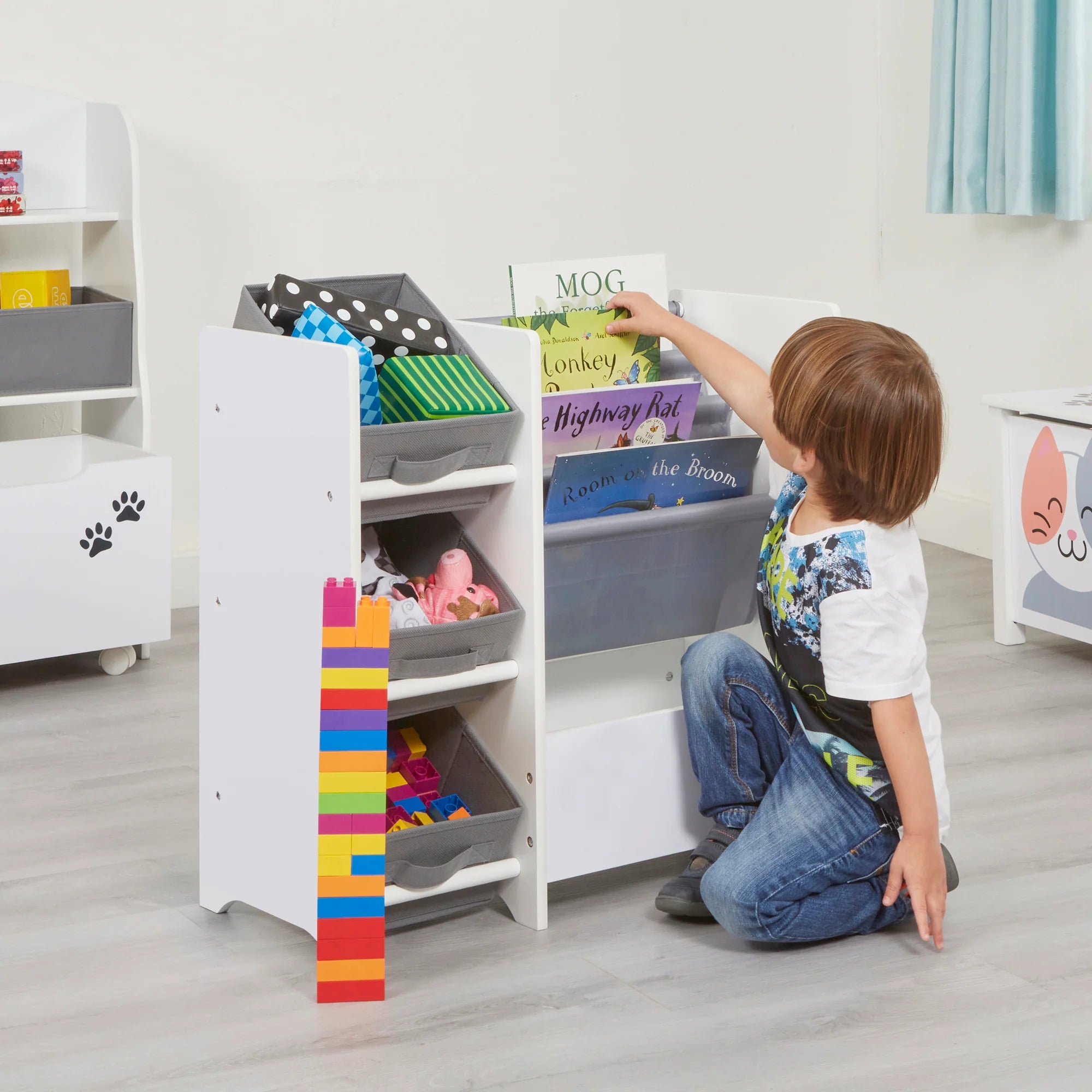 Book Display with Storage Bins White
