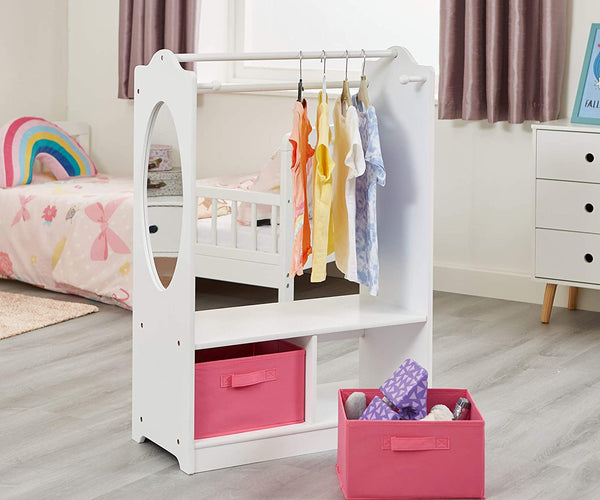 White Dressing Up Unit with Pink Storage Boxes