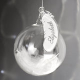 Personalised - Feather Glass Bauble - White - Personalised Memento Company - Junior Bambinos