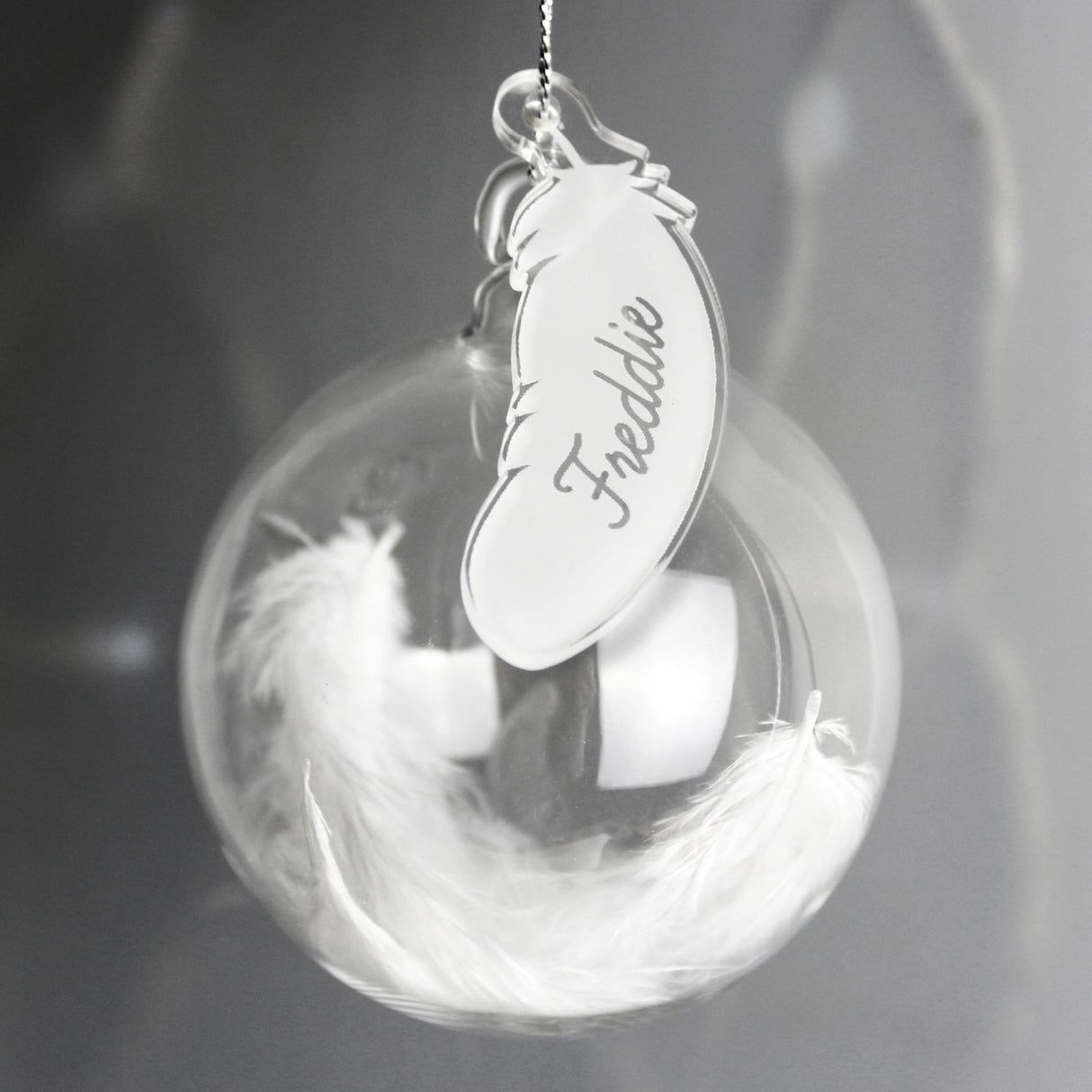 Personalised - Feather Glass Bauble - White - Personalised Memento Company - Junior Bambinos