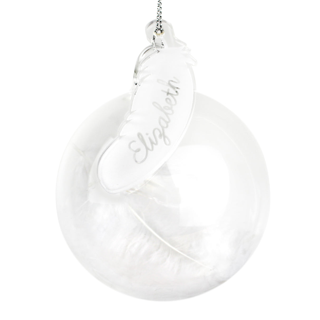 Personalised - Feather Glass Bauble - White - Personalised Memento Company - Junior Bambinos