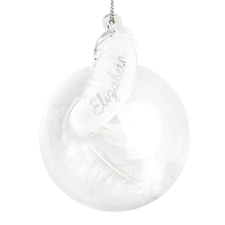 Personalised - Feather Glass Bauble - White - Personalised Memento Company - Junior Bambinos